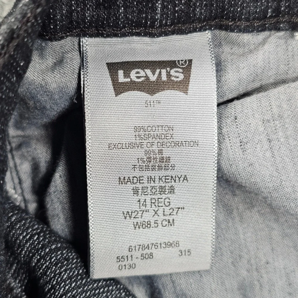Levi's 511 Slim Fit Jeans Boys Size 14 Regular 27x27 Black Slub Denim